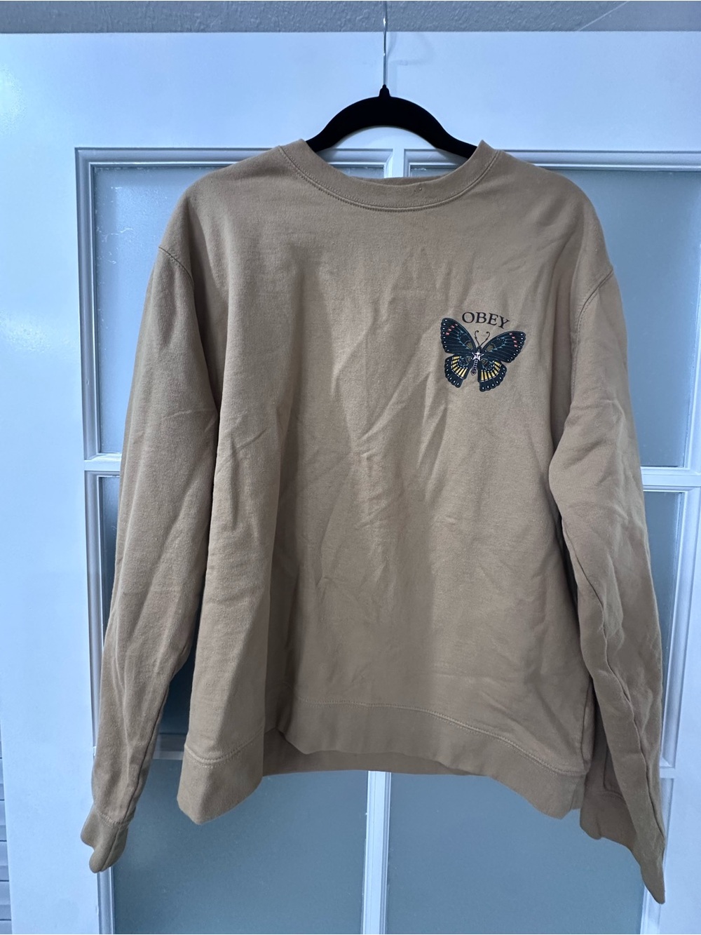 OBEY Worldwide Butterfly Graphic Tan Crewneck Sweatshirt Men’s M